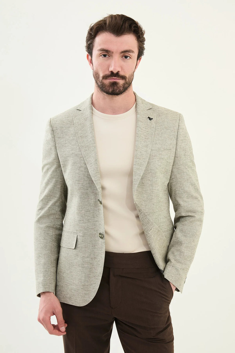 MCR Kırçıllı Slim Fit Mono Yaka Keten Ceket 41453