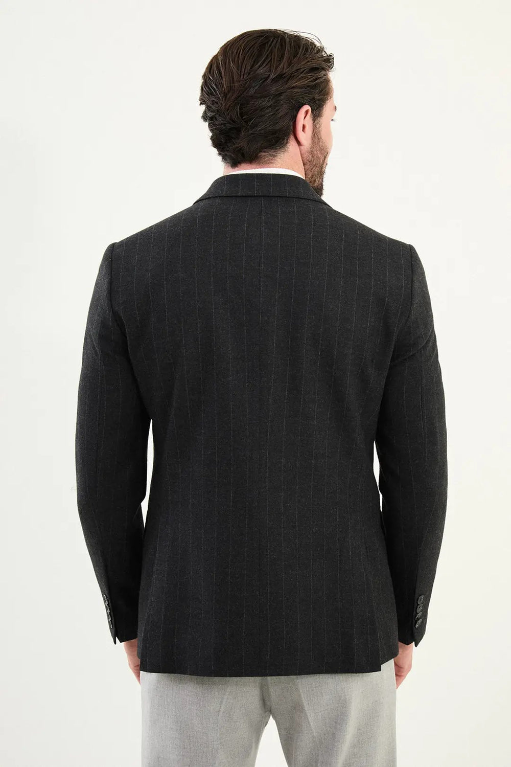 CENTİLMEN Çizgili Slim Fit Geniş Yaka Kruvaze Yün Erkek Ceket 41476