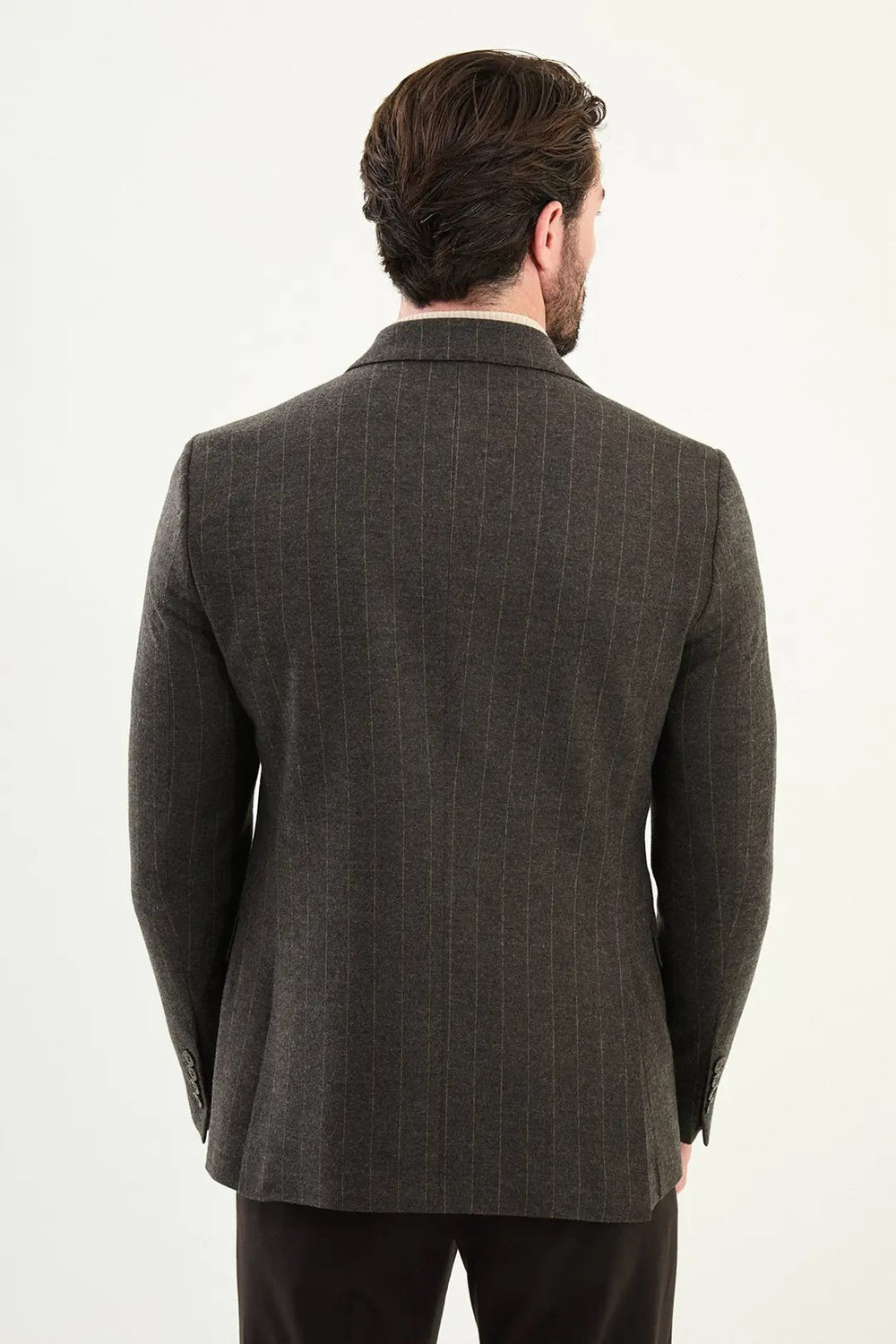 CENTİLMEN Çizgili Slim Fit Geniş Yaka Kruvaze Yün Erkek Ceket 41476
