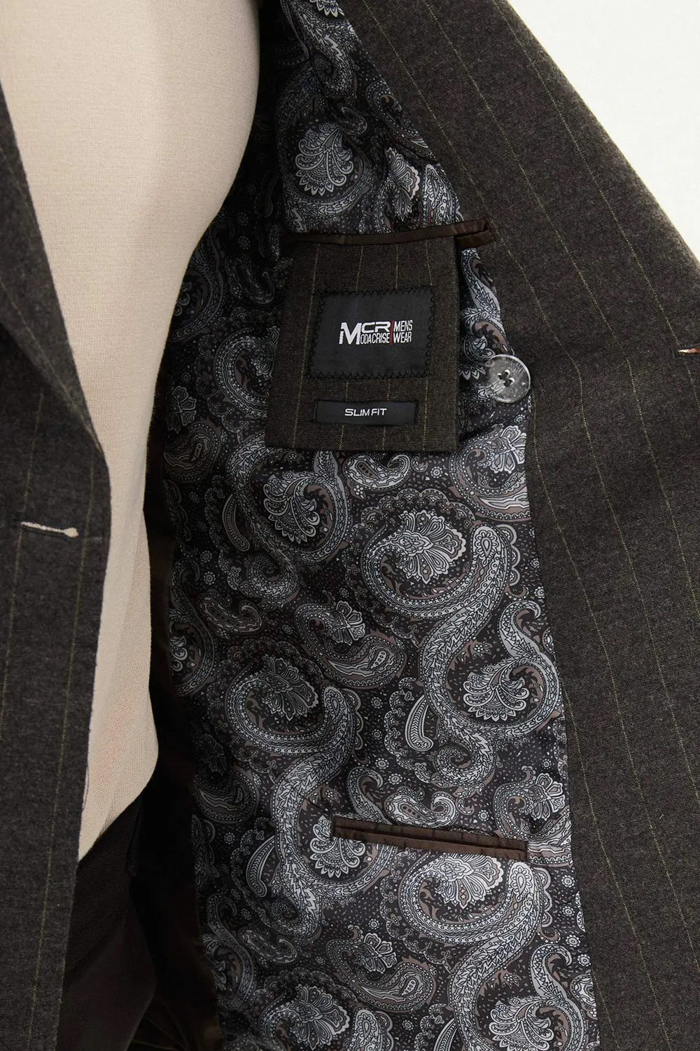 CENTİLMEN Çizgili Slim Fit Geniş Yaka Kruvaze Yün Erkek Ceket 41476