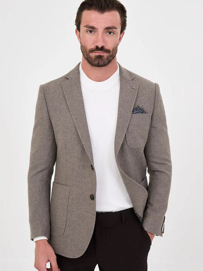 CENTİLMEN Dokulu Slim Fit Mono Yaka Torba Cep Premium Yün Karışımlı Erkek Ceket 44326