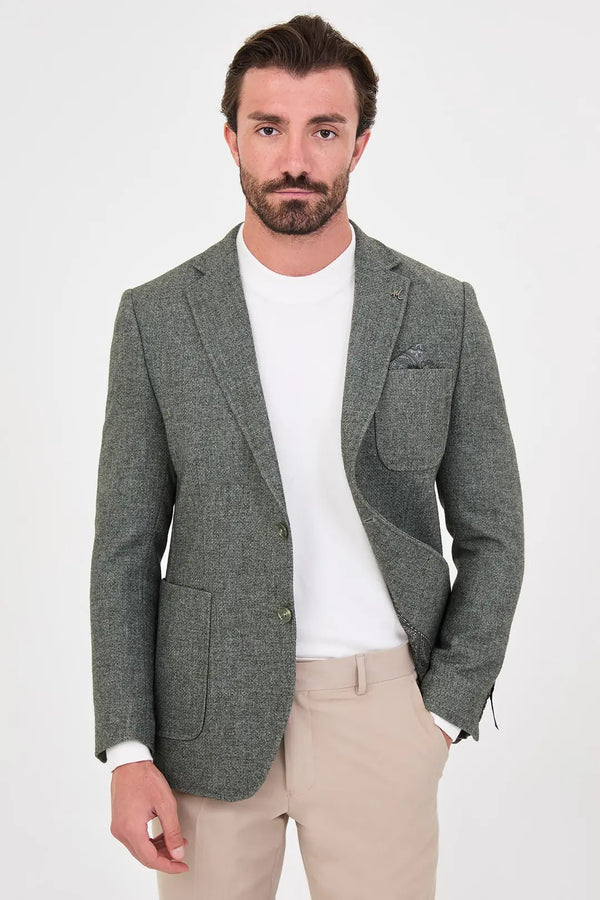 CENTİLMEN Dokulu Slim Fit Mono Yaka Torba Cep Premium Yün Karışımlı Erkek Ceket 44326