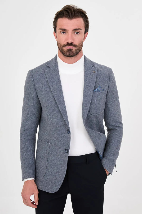 CENTİLMEN Dokulu Slim Fit Mono Yaka Torba Cep Premium Yün Karışımlı Erkek Ceket 44326