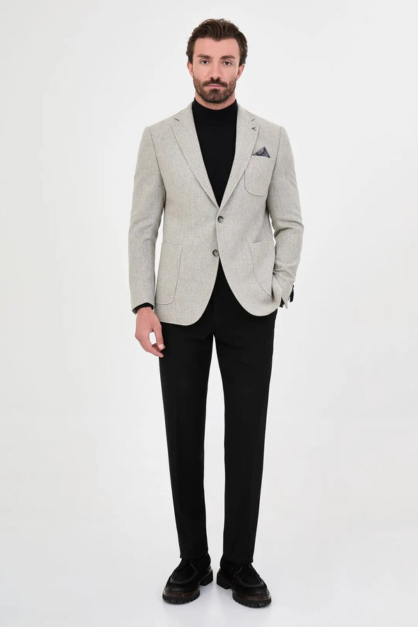 CENTİLMEN Dokulu Slim Fit Mono Yaka Torba Cep Premium Yün Karışımlı Erkek Ceket 44326