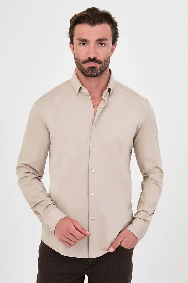 CENTİLMEN Düz Slim Fit Dik Yaka Oduncu Uzun Kollu Erkek Gömlek 27161