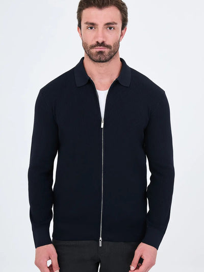CENTİLMEN Düz Slim Fit Gömlek Yaka Fermuarlı Pamuk Erkek Triko Hırka 11252