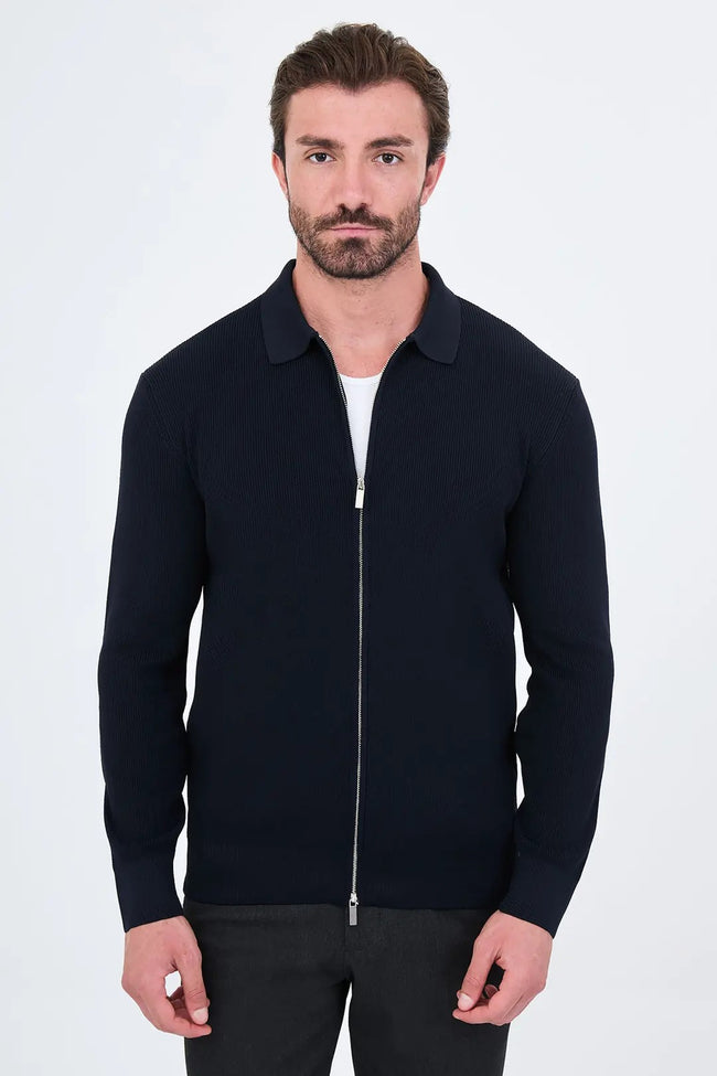 CENTİLMEN Düz Slim Fit Gömlek Yaka Fermuarlı Pamuk Erkek Triko Hırka 11252