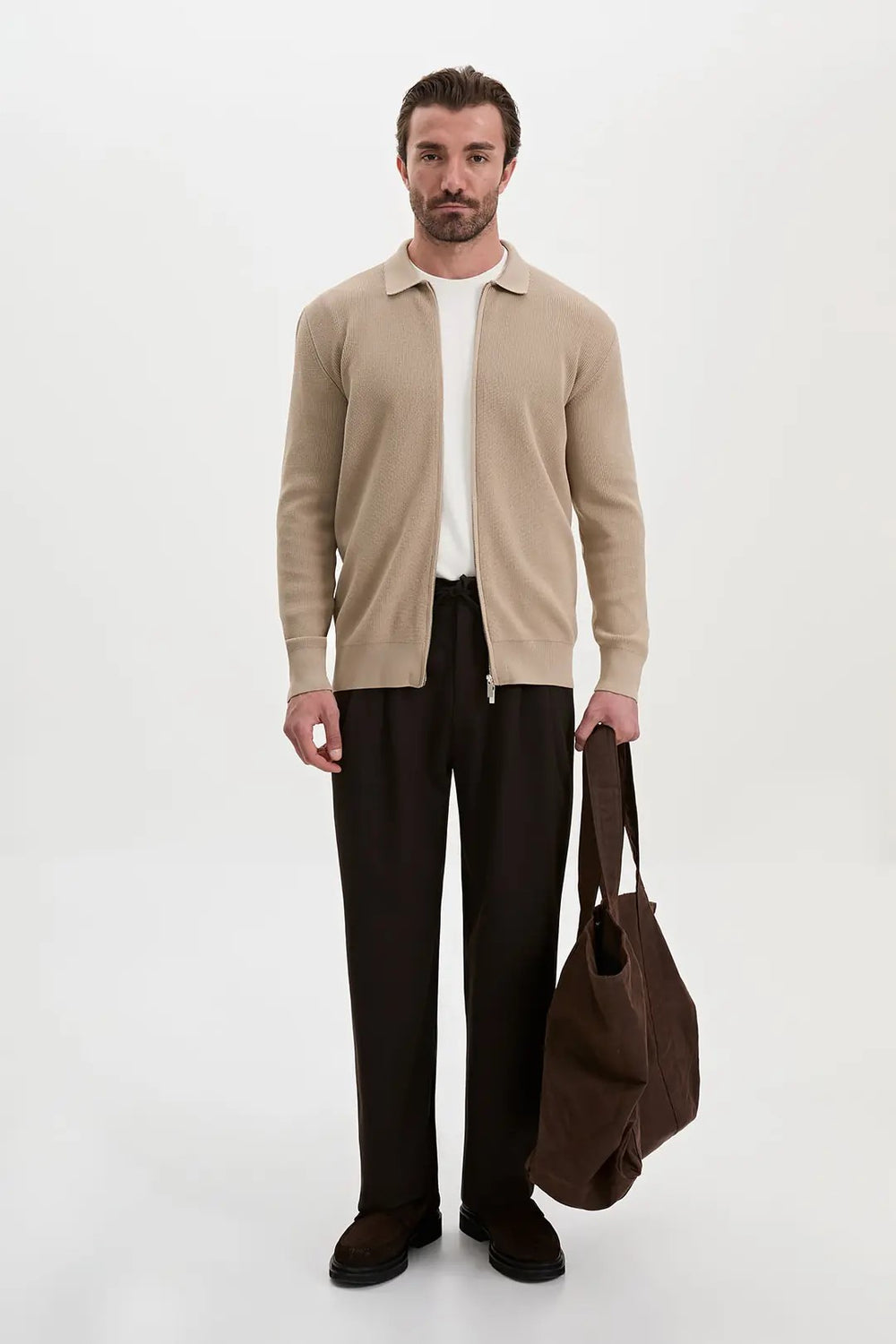 CENTİLMEN Düz Slim Fit Gömlek Yaka Fermuarlı Pamuk Erkek Triko Hırka 11252