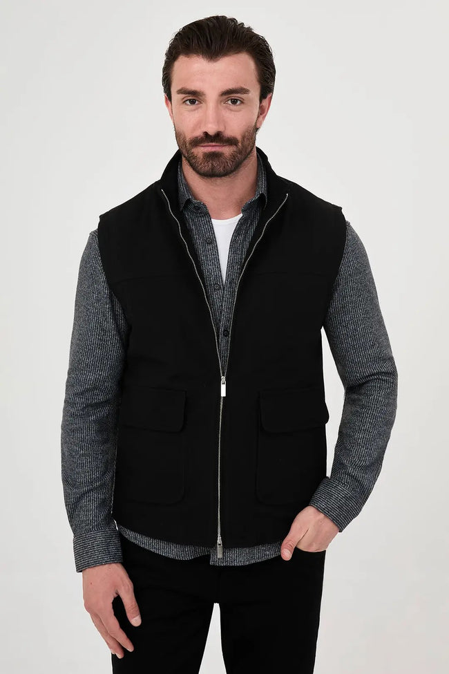 CENTİLMEN Düz Slim Fit Dik Yaka Çift Fermuarlı Yün Karışımlı Erkek Mont 40966
