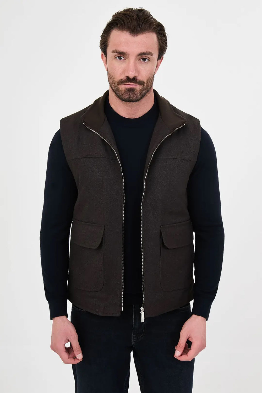CENTİLMEN Düz Slim Fit Dik Yaka Çift Fermuarlı Yün Karışımlı Erkek Mont 40966