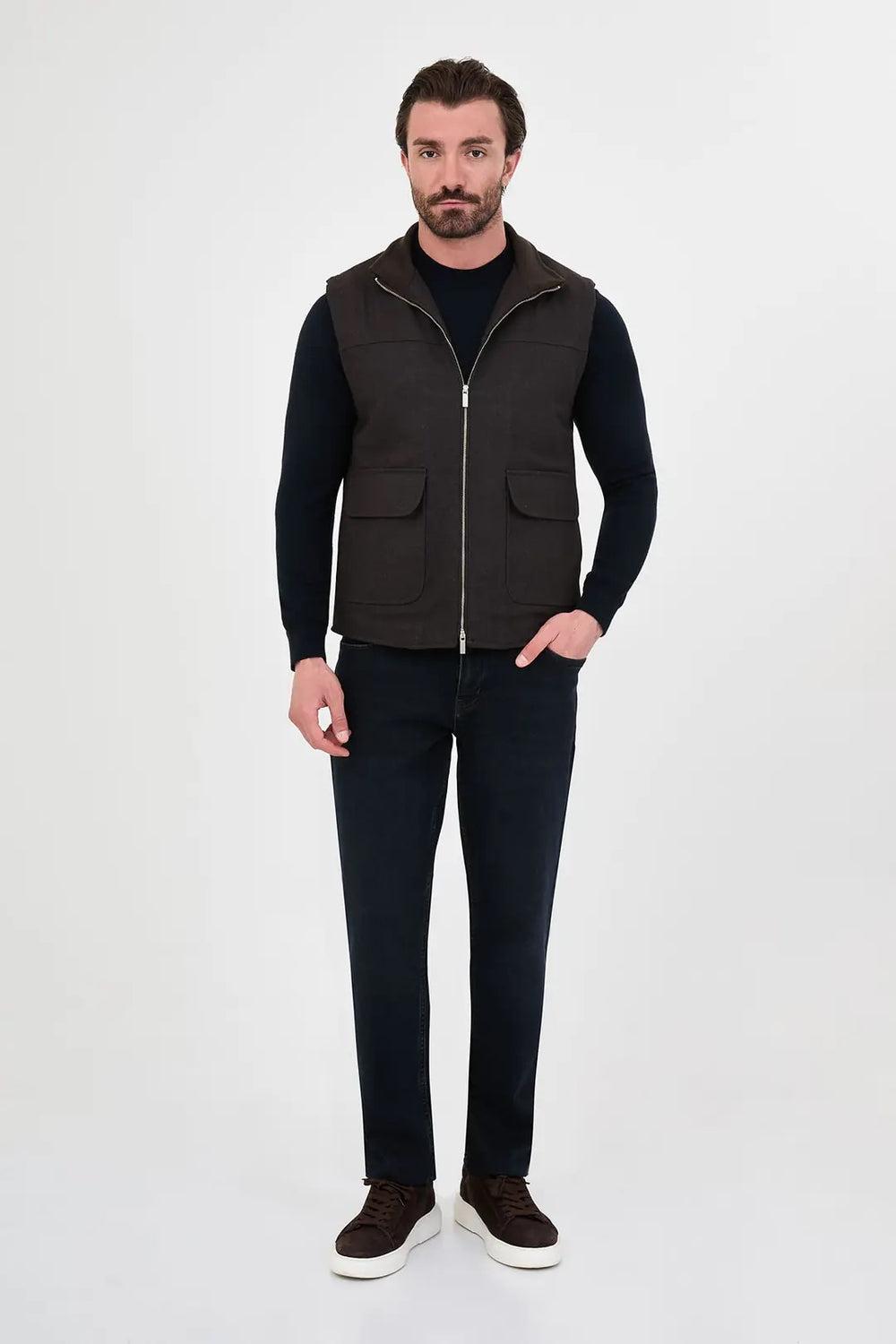 CENTİLMEN Düz Slim Fit Dik Yaka Çift Fermuarlı Yün Karışımlı Erkek Mont 40966