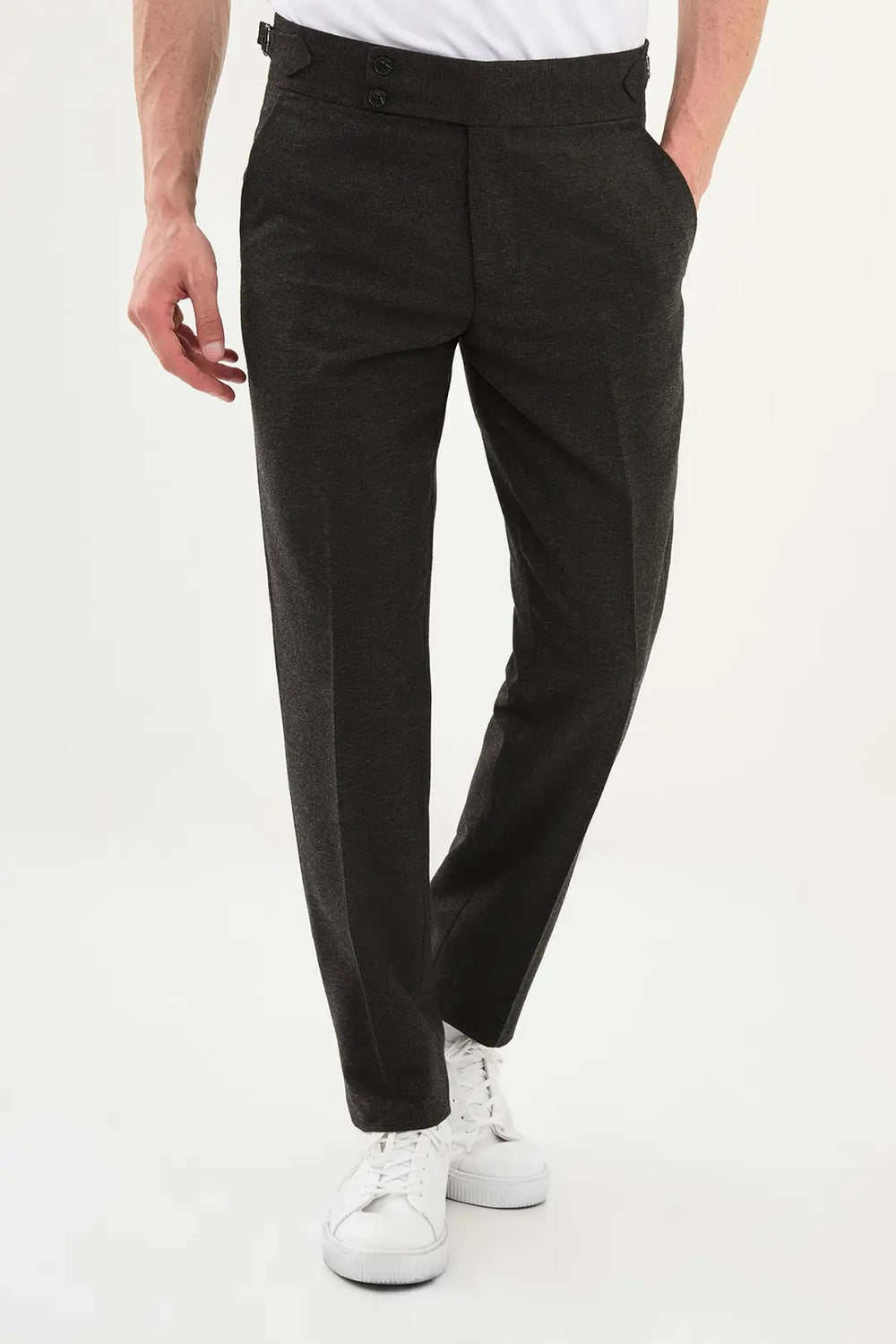 CENTİLMEN Kareli Slim Fit Beli Tokalı Yün Erkek Pantolon 38326