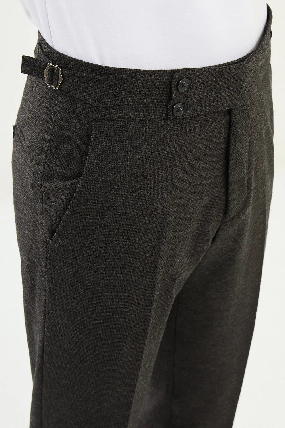CENTİLMEN Kareli Slim Fit Beli Tokalı Yün Erkek Pantolon 38326