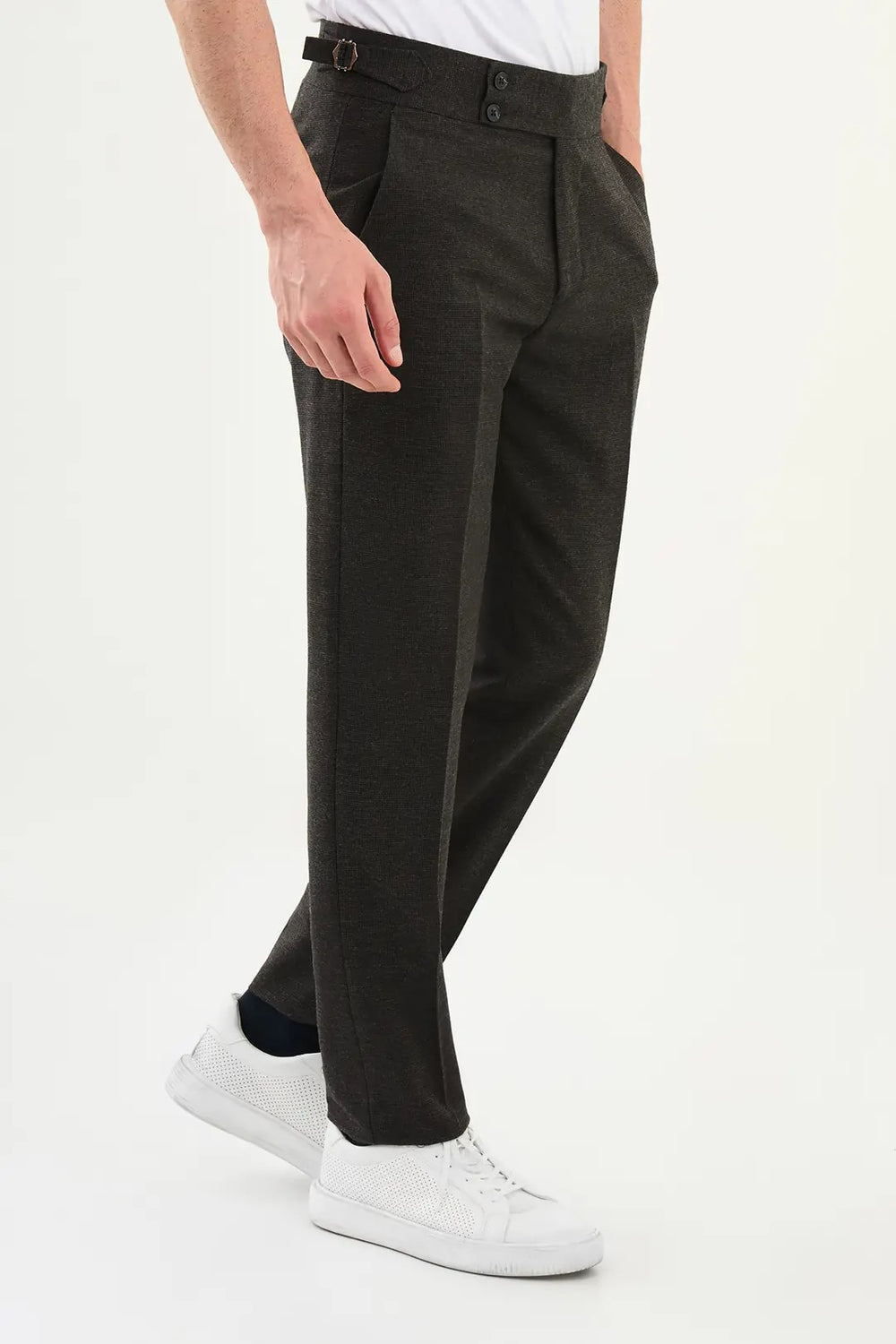 CENTİLMEN Kareli Slim Fit Beli Tokalı Yün Erkek Pantolon 38326