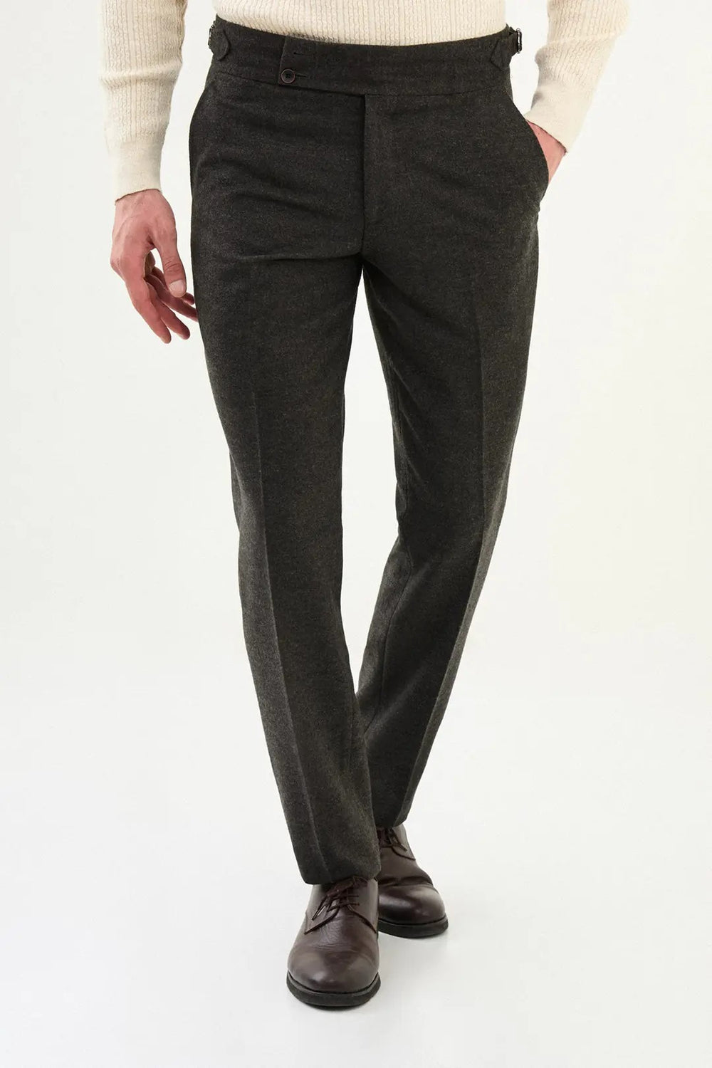 CENTİLMEN Dokulu Slim Fit İtalyan Stil Kemerli Yün Erkek Pantolon 38329