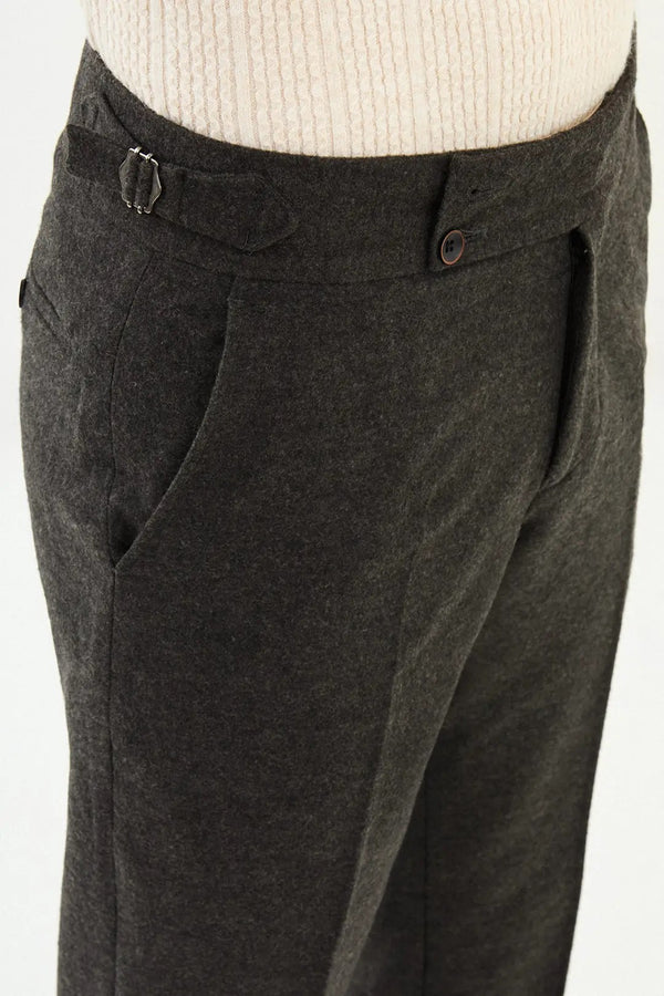CENTİLMEN Dokulu Slim Fit İtalyan Stil Kemerli Yün Erkek Pantolon 38329