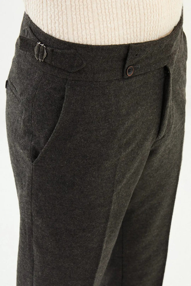 CENTİLMEN Dokulu Slim Fit İtalyan Stil Kemerli Yün Erkek Pantolon 38329