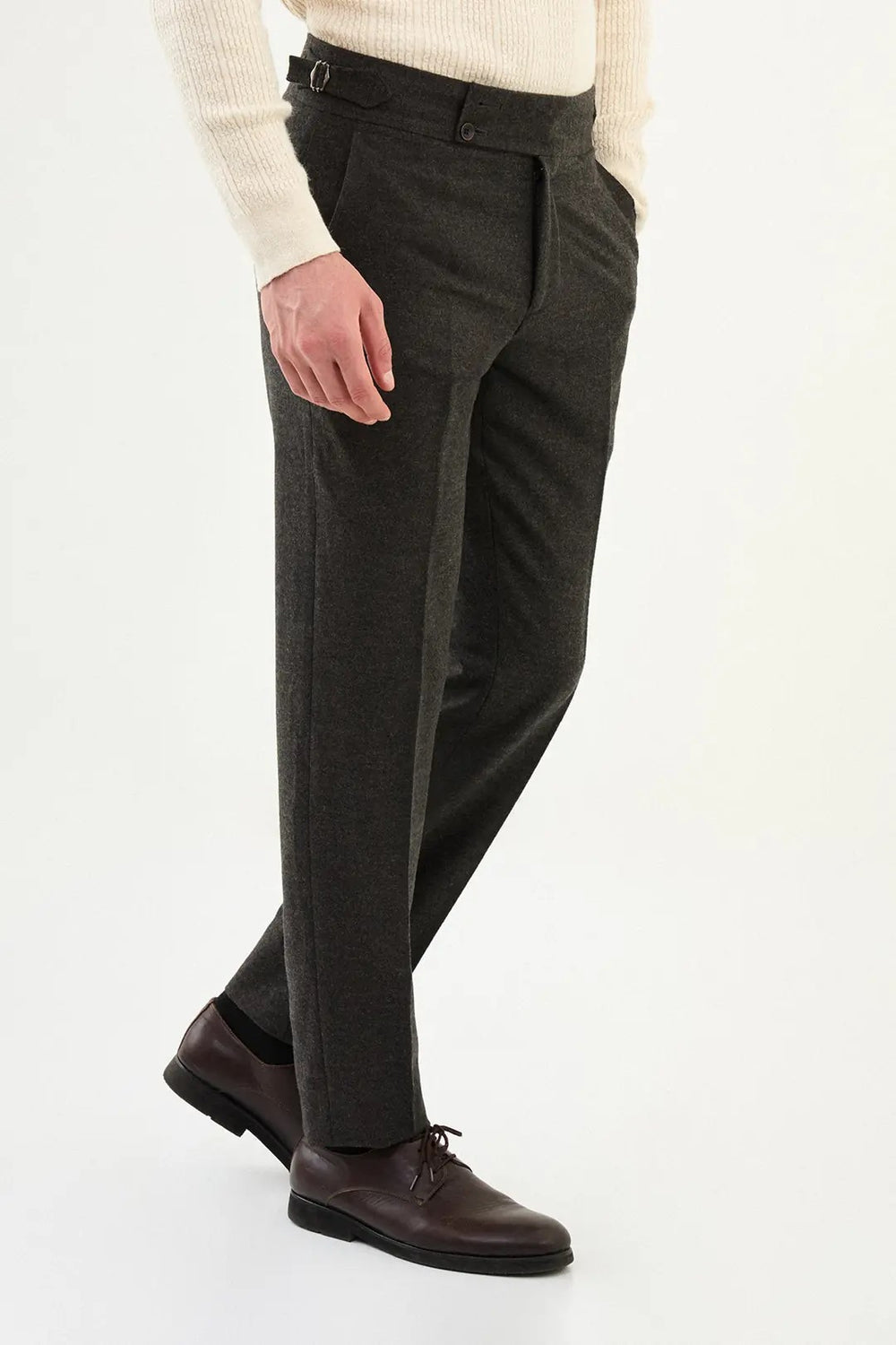 CENTİLMEN Dokulu Slim Fit İtalyan Stil Kemerli Yün Erkek Pantolon 38329