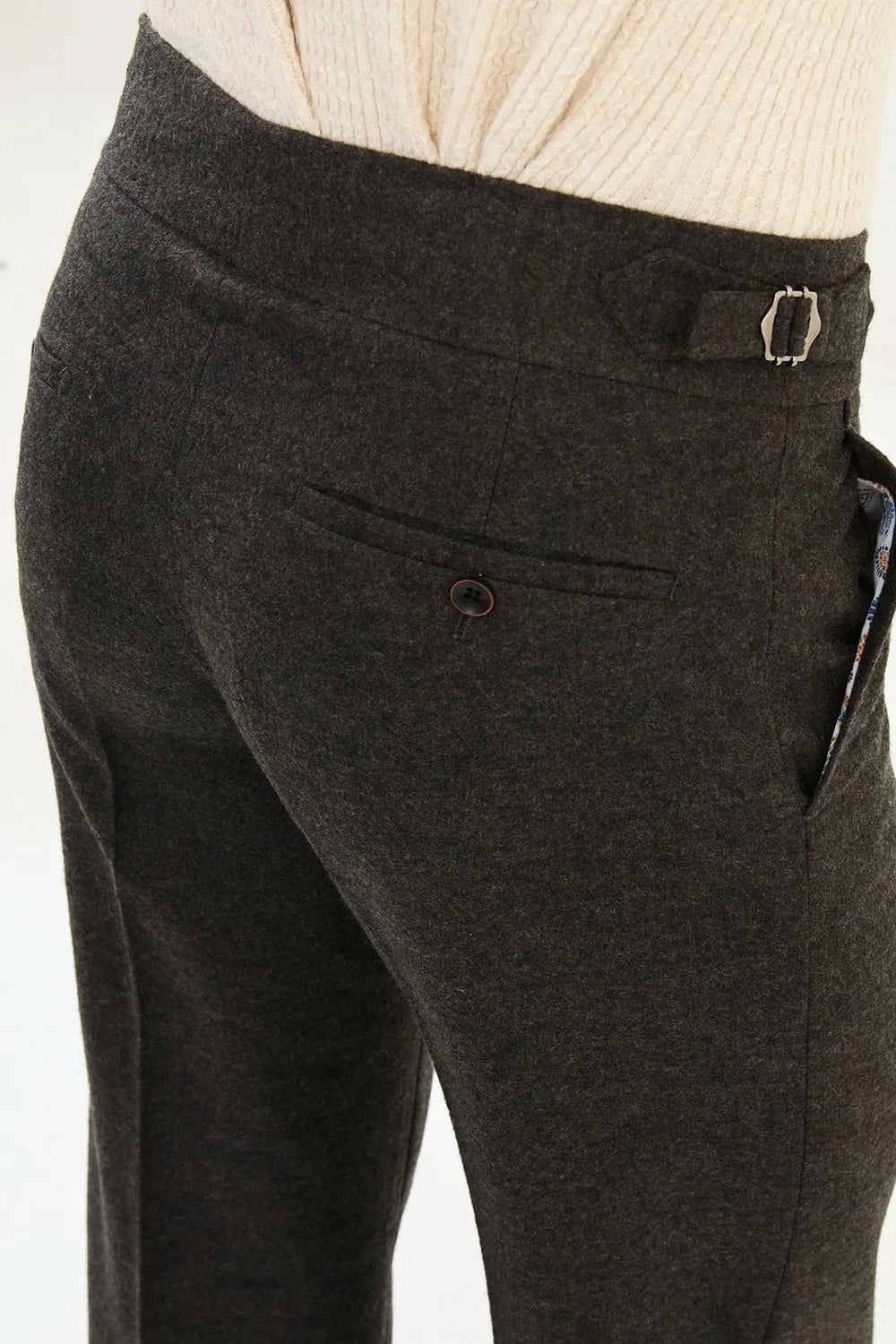 CENTİLMEN Dokulu Slim Fit İtalyan Stil Kemerli Yün Erkek Pantolon 38329