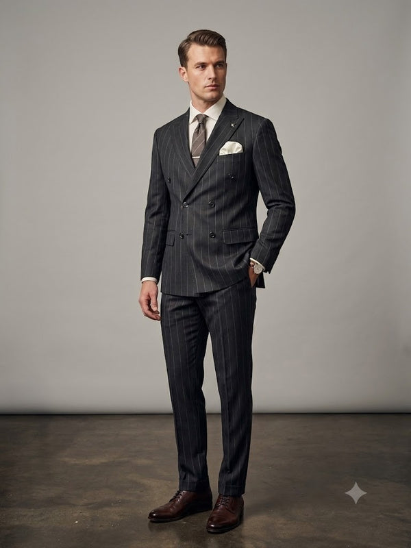 CENTİLMEN  Erkek Slim Fit Çizgili Kruvaze Takım Elbise 45426
