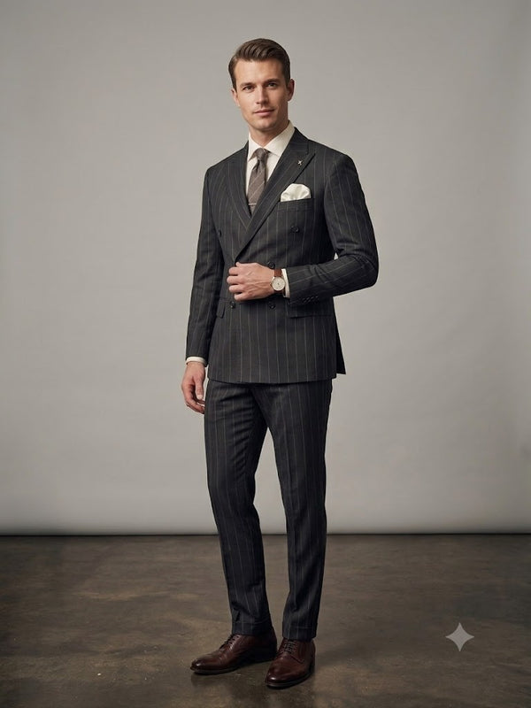 CENTİLMEN  Erkek Slim Fit Çizgili Kruvaze Takım Elbise 45426