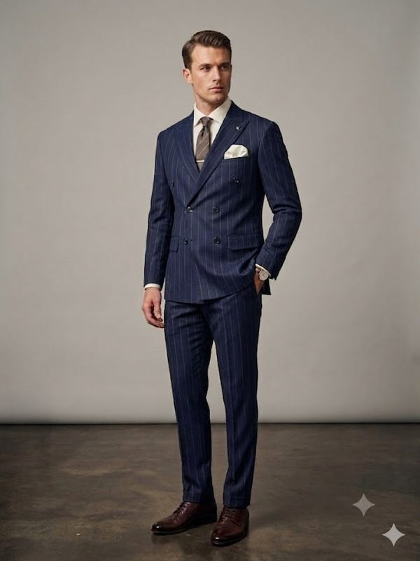 CENTİLMEN  Erkek Slim Fit Çizgili Kruvaze Takım Elbise 45426