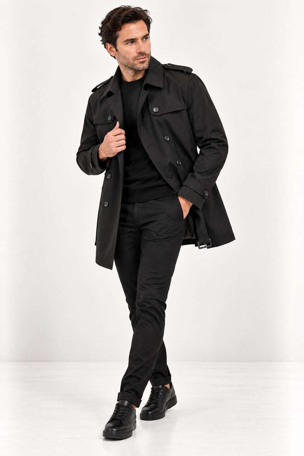 CENTİLMEN Slim Fit Kemerli Kruvaze Trençkot 21300