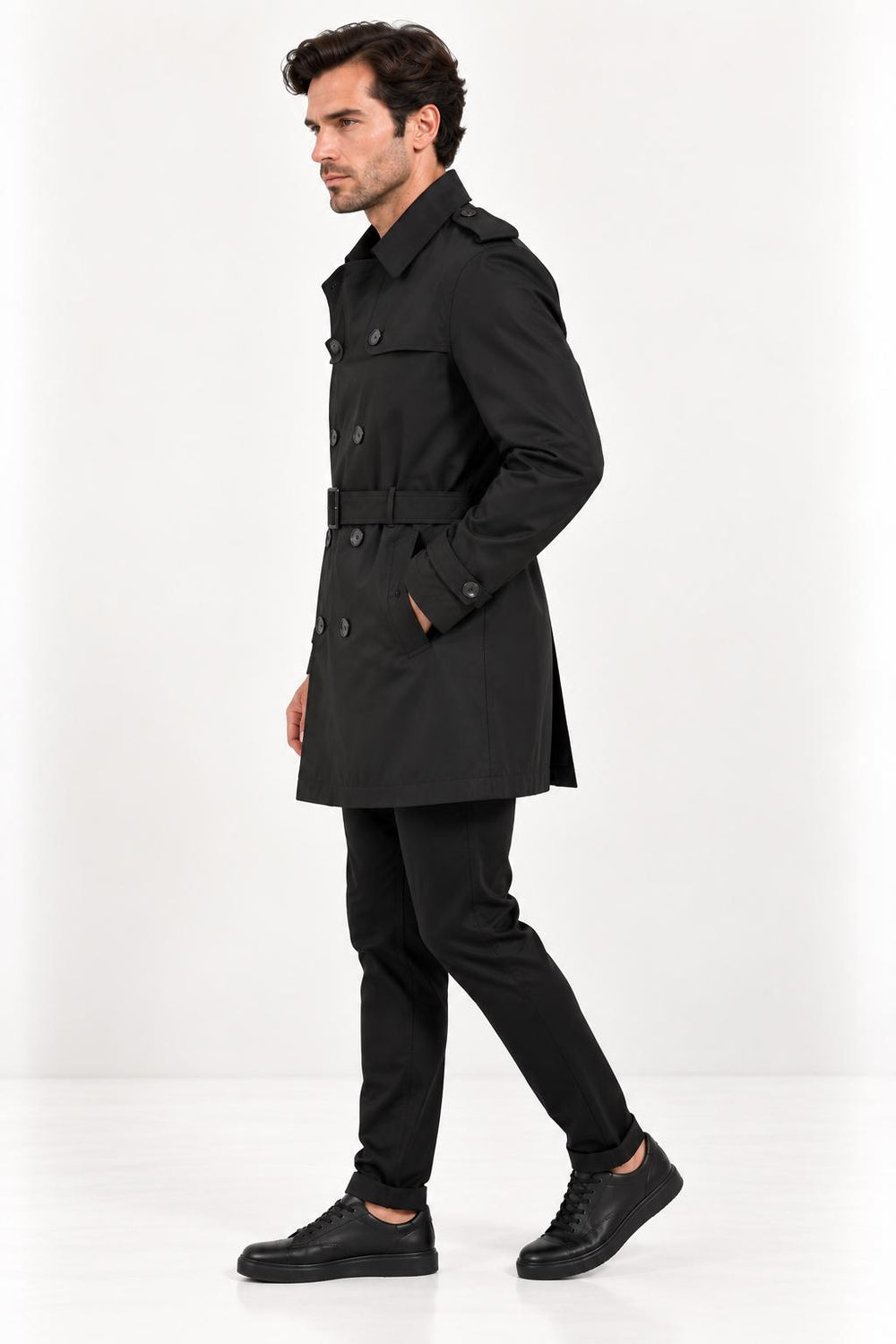 CENTİLMEN Slim Fit Kemerli Kruvaze Trençkot 21300