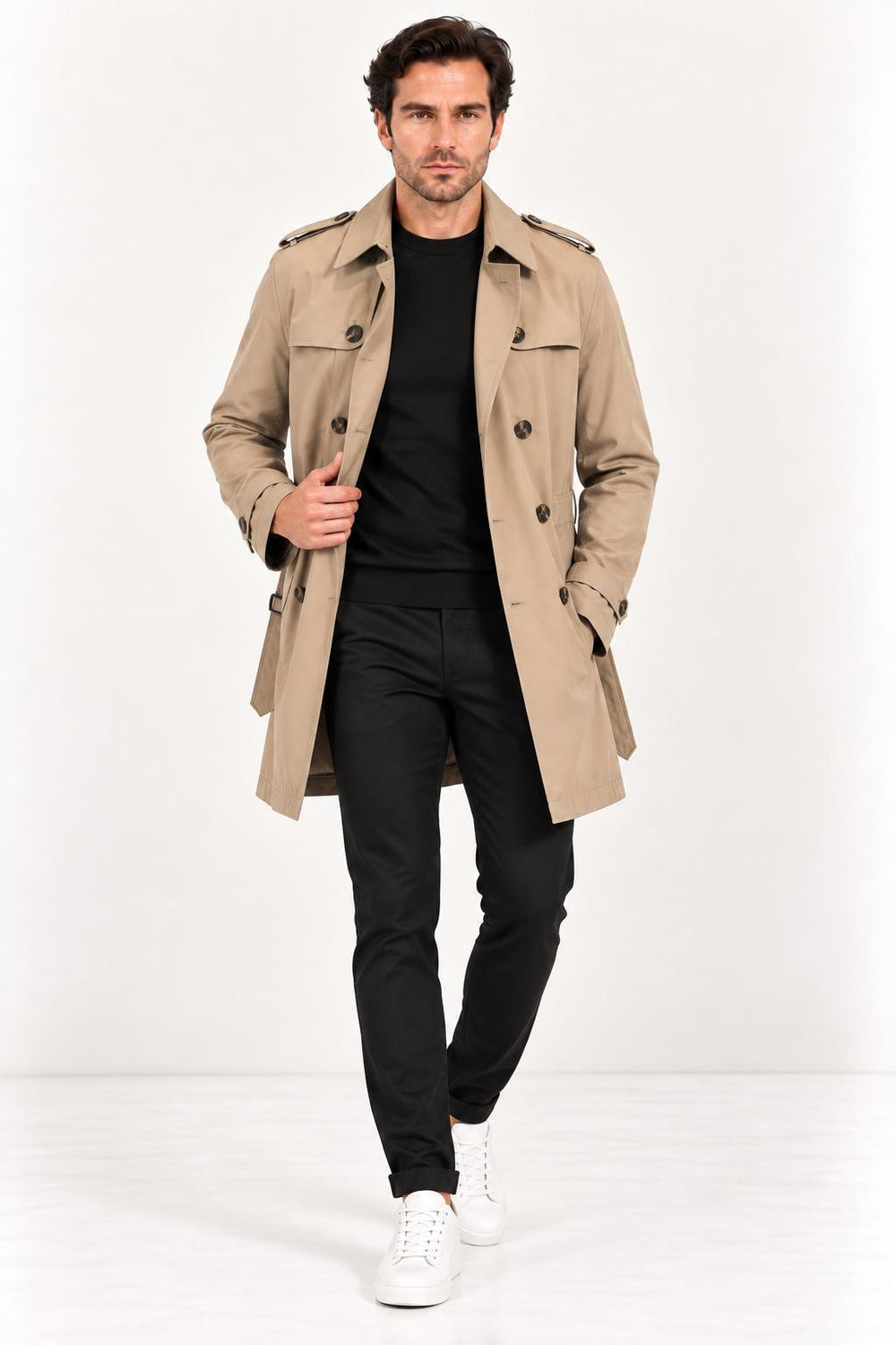 CENTİLMEN Slim Fit Kemerli Kruvaze Trençkot 21300