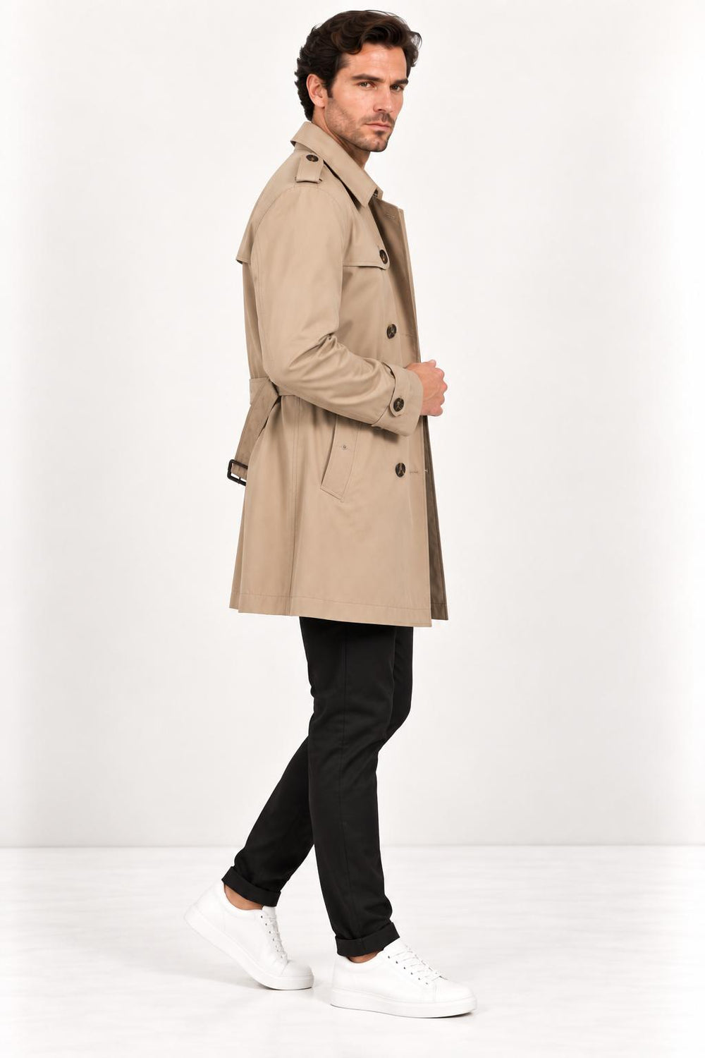 CENTİLMEN Slim Fit Kemerli Kruvaze Trençkot 21300
