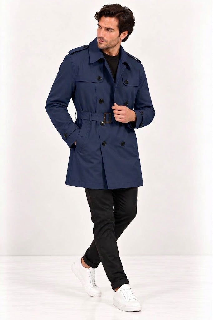 CENTİLMEN Slim Fit Kemerli Kruvaze Trençkot 21300