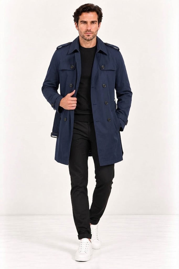 CENTİLMEN Slim Fit Kemerli Kruvaze Trençkot 21300