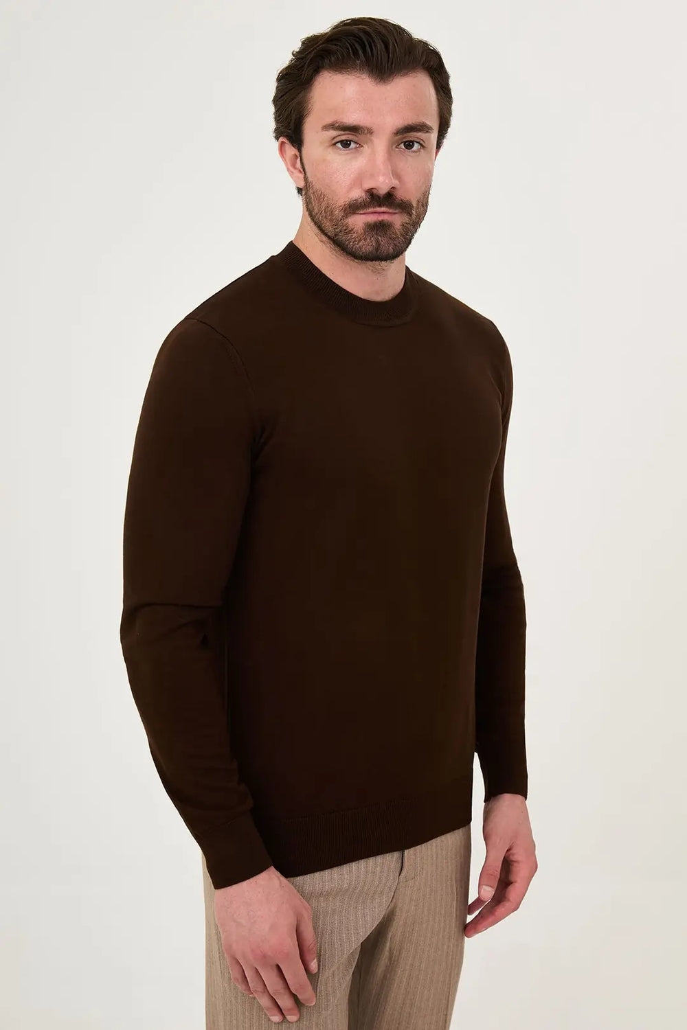CENTİLMEN Düz Slim Fit Yüksek Bisiklet Yaka Pamuk Erkek Triko Kazak 11600