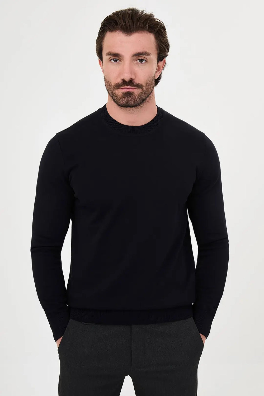 CENTİLMEN Düz Slim Fit Yüksek Bisiklet Yaka Pamuk Erkek Triko Kazak 11600