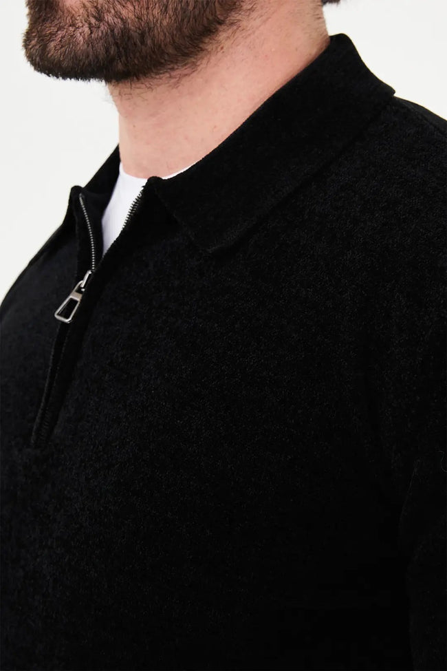 CENTİLMEN Düz Slim Fit Polo Yaka Fermuarlı Şönil Erkek Triko Kazak 11603