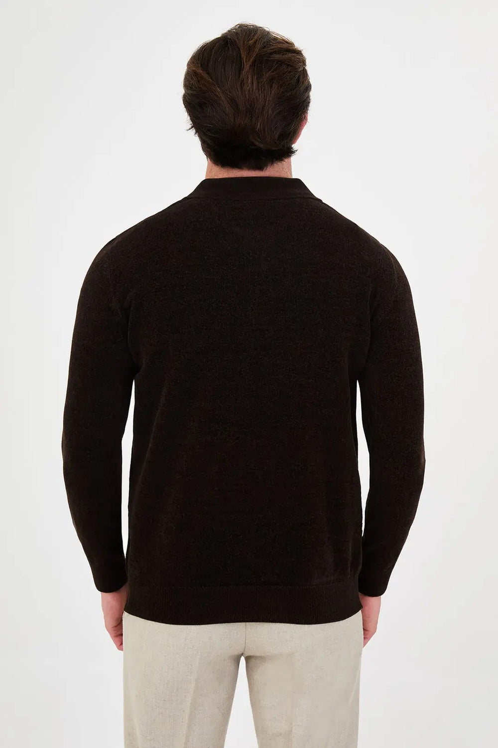 CENTİLMEN Düz Slim Fit Polo Yaka Fermuarlı Şönil Erkek Triko Kazak 11603