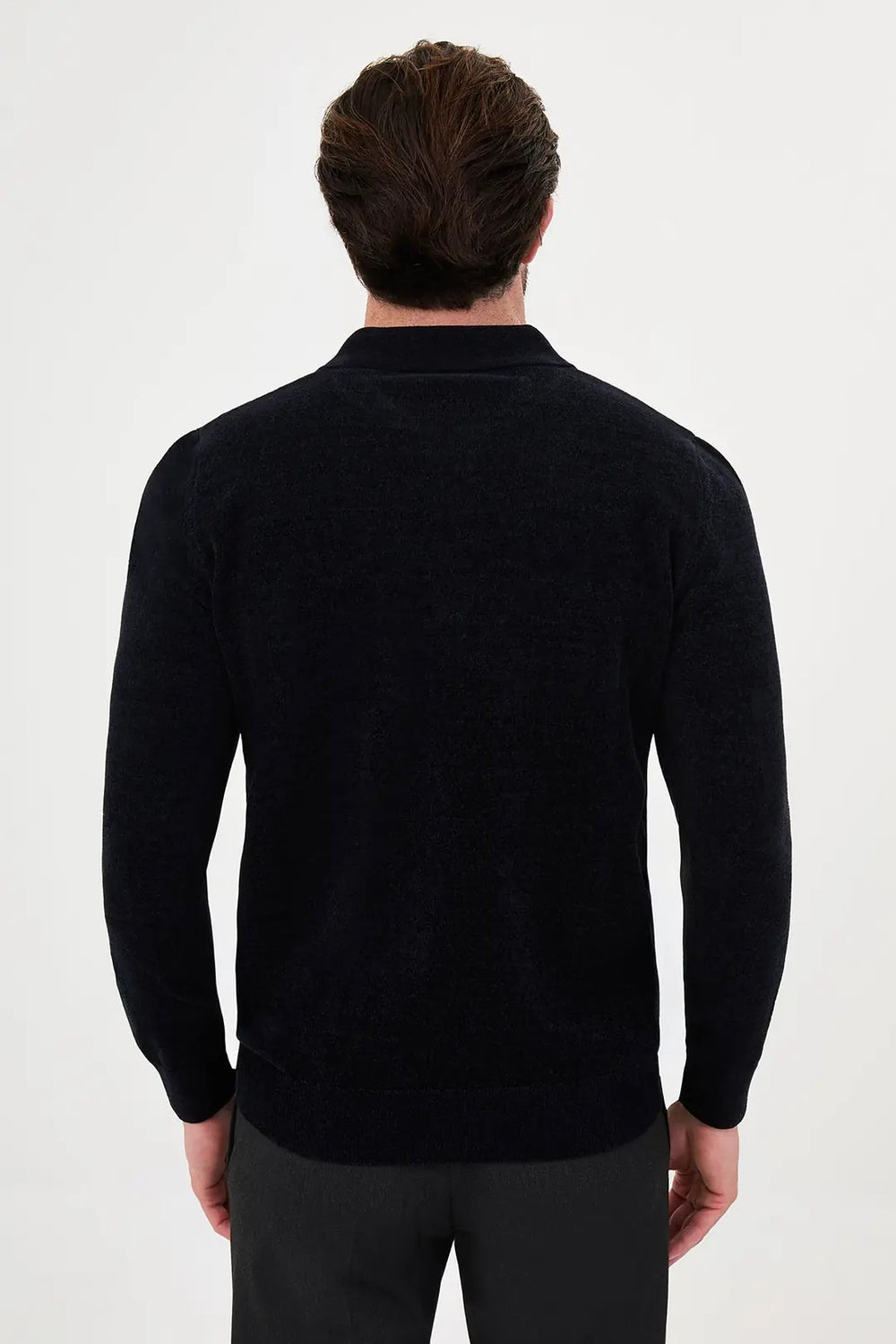 CENTİLMEN Düz Slim Fit Polo Yaka Fermuarlı Şönil Erkek Triko Kazak 11603