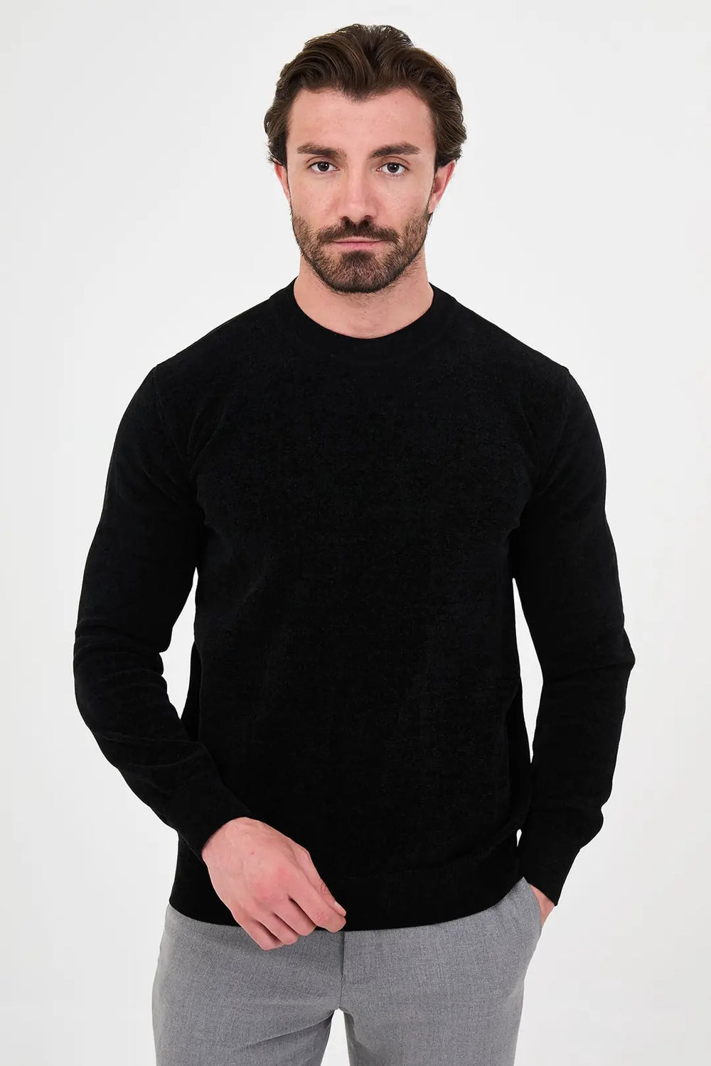 CENTİLMEN Düz Slim Fit Bisiklet Yaka Şönil Erkek Triko Kazak 11604