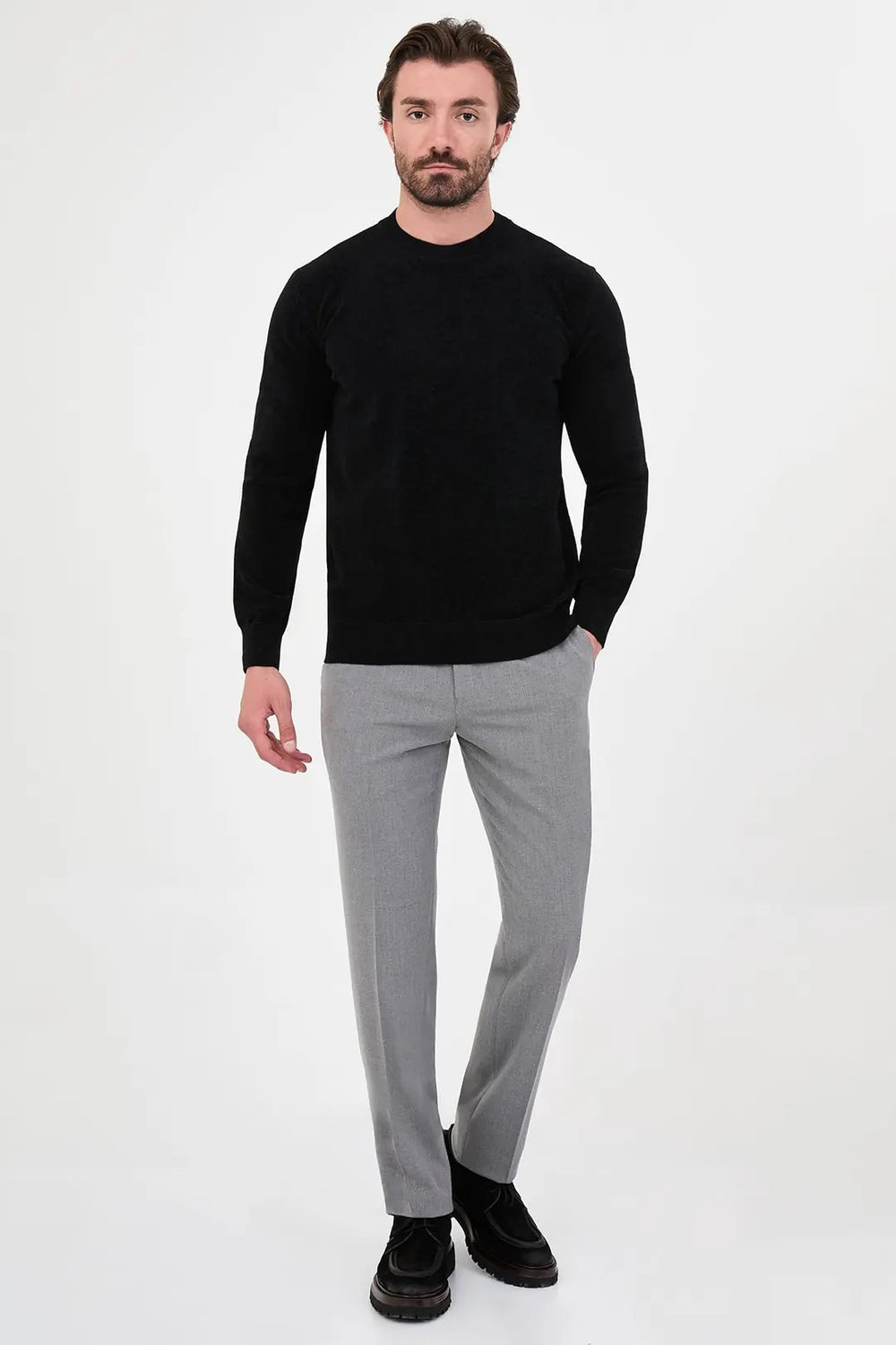 CENTİLMEN Düz Slim Fit Bisiklet Yaka Şönil Erkek Triko Kazak 11604