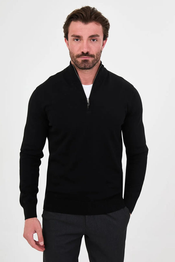 CENTİLMEN Düz Slim Fit Dik Yaka Fermuarlı Triko Kazak 11607