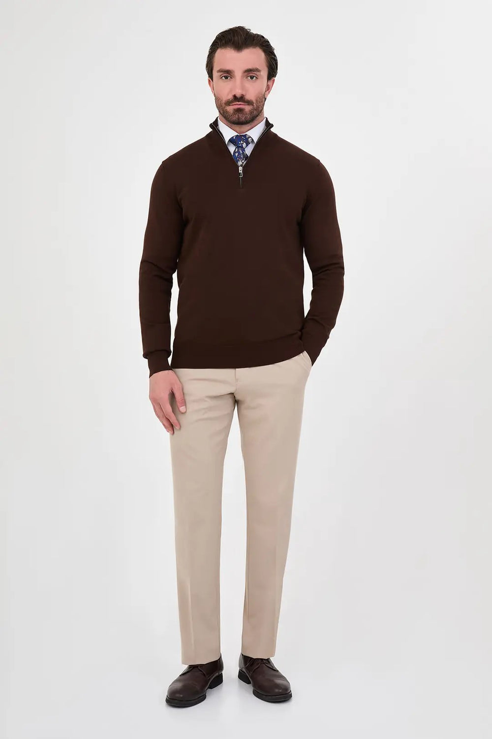 CENTİLMEN Düz Slim Fit Dik Yaka Fermuarlı Pamuk Erkek Triko Kazak 11607
