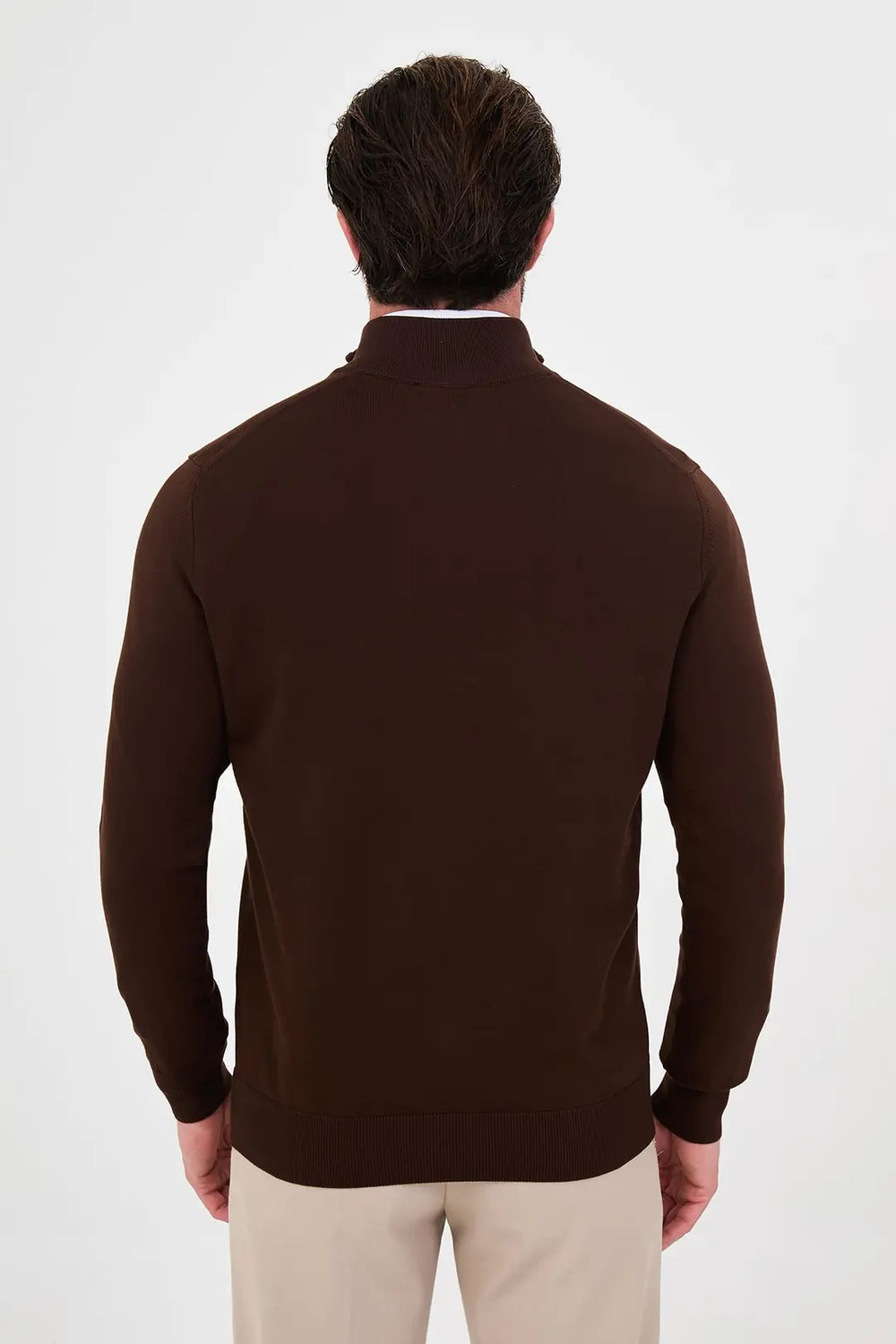 CENTİLMEN Düz Slim Fit Dik Yaka Fermuarlı Pamuk Erkek Triko Kazak 11607