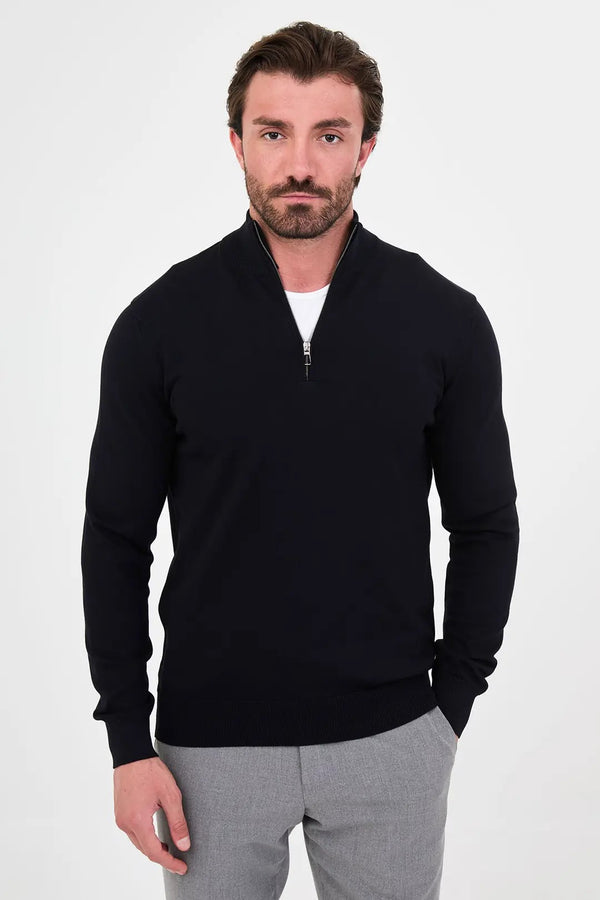 CENTİLMEN Düz Slim Fit Dik Yaka Fermuarlı Triko Kazak 11607