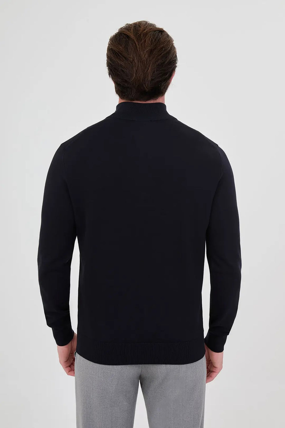 CENTİLMEN Düz Slim Fit Dik Yaka Fermuarlı Pamuk Erkek Triko Kazak 11607