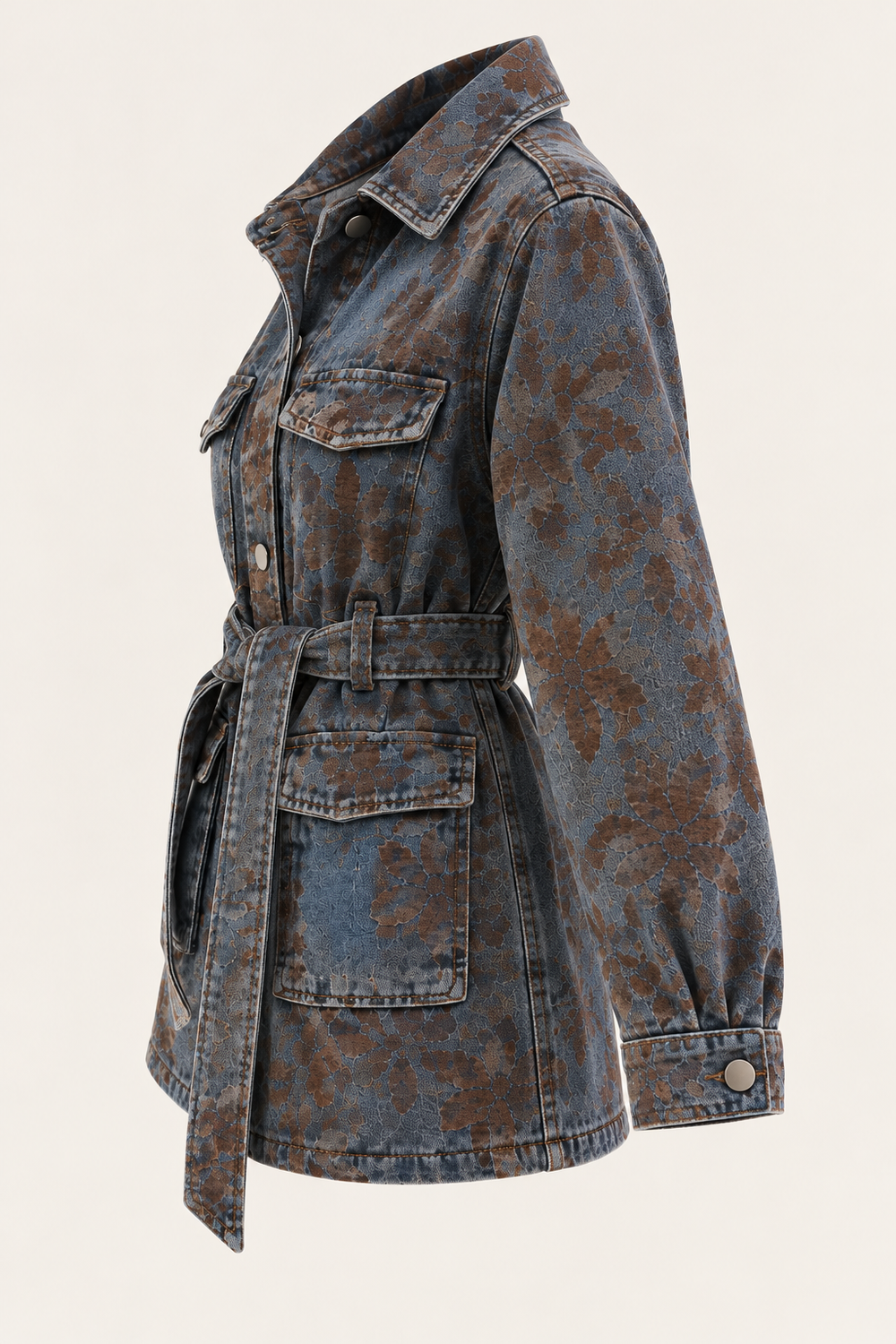 CENTİLMEN Çiçek Desenli Kemerli Denim Kadın Ceket 7647