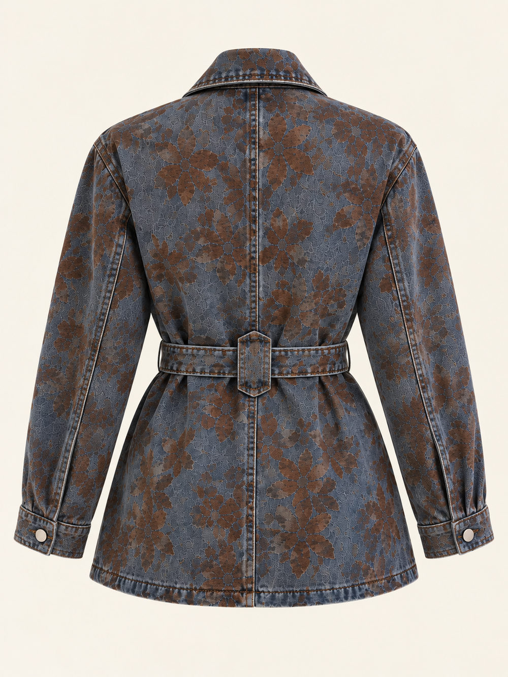 CENTİLMEN Çiçek Desenli Kemerli Denim Kadın Ceket 7647