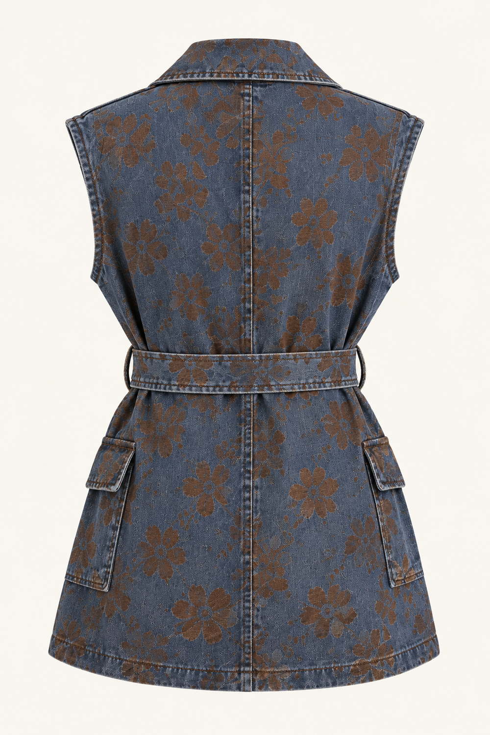 CENTİLMEN Çiçek Desenli Kemerli Denim Yelek  9508