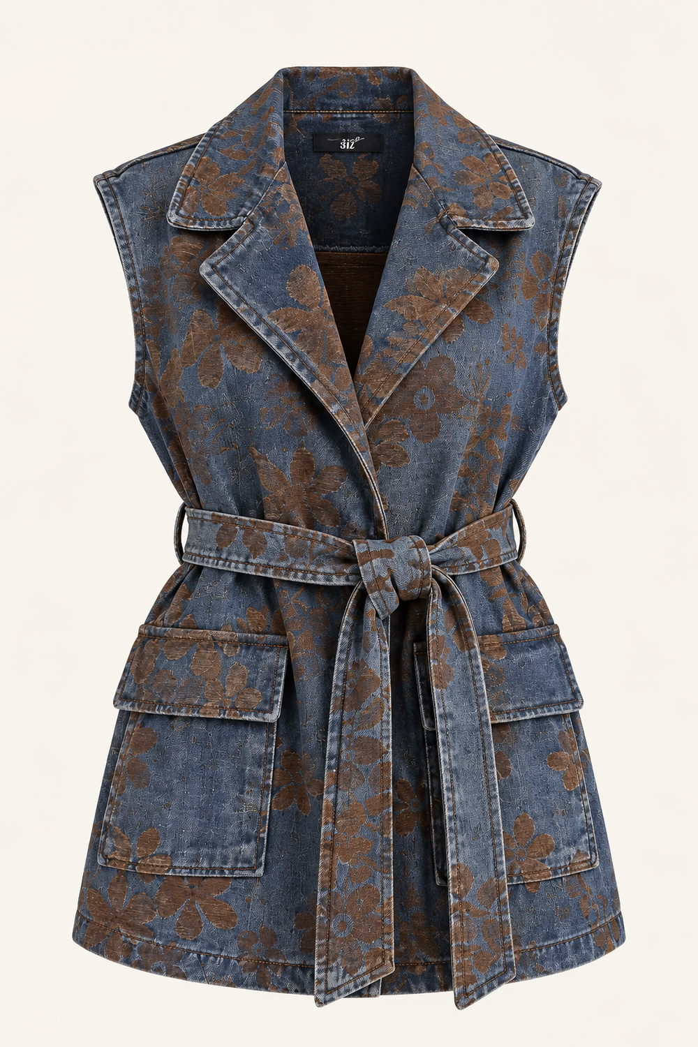 CENTİLMEN Çiçek Desenli Kemerli Denim Yelek  9508