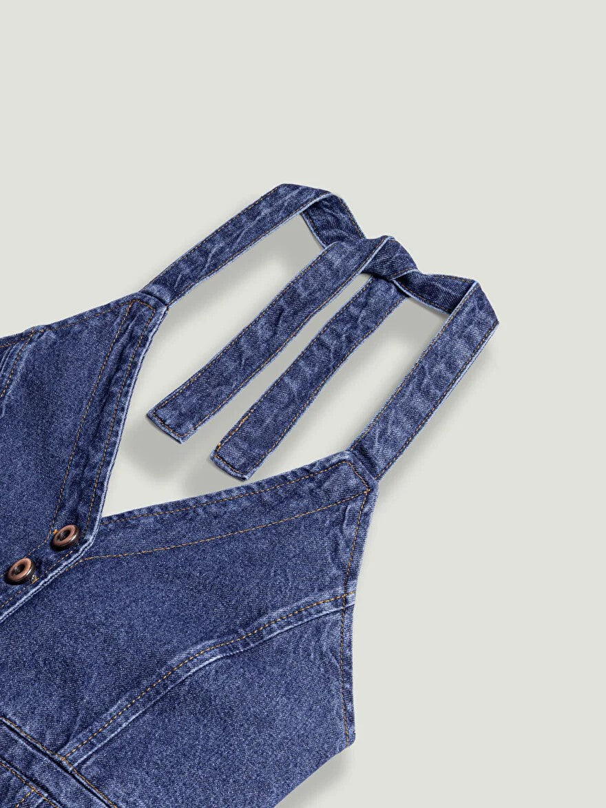 NOCTURNE Boyundan Bağlamalı Denim Yelek 7086
