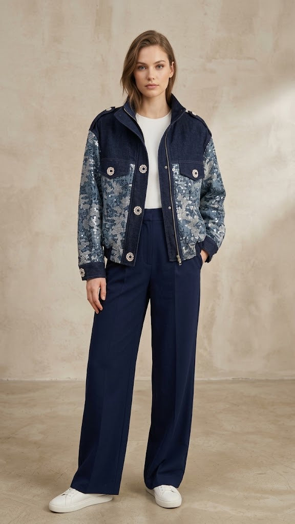 Centilmen Taş ve Pul Detaylı Denim Ceket  1043